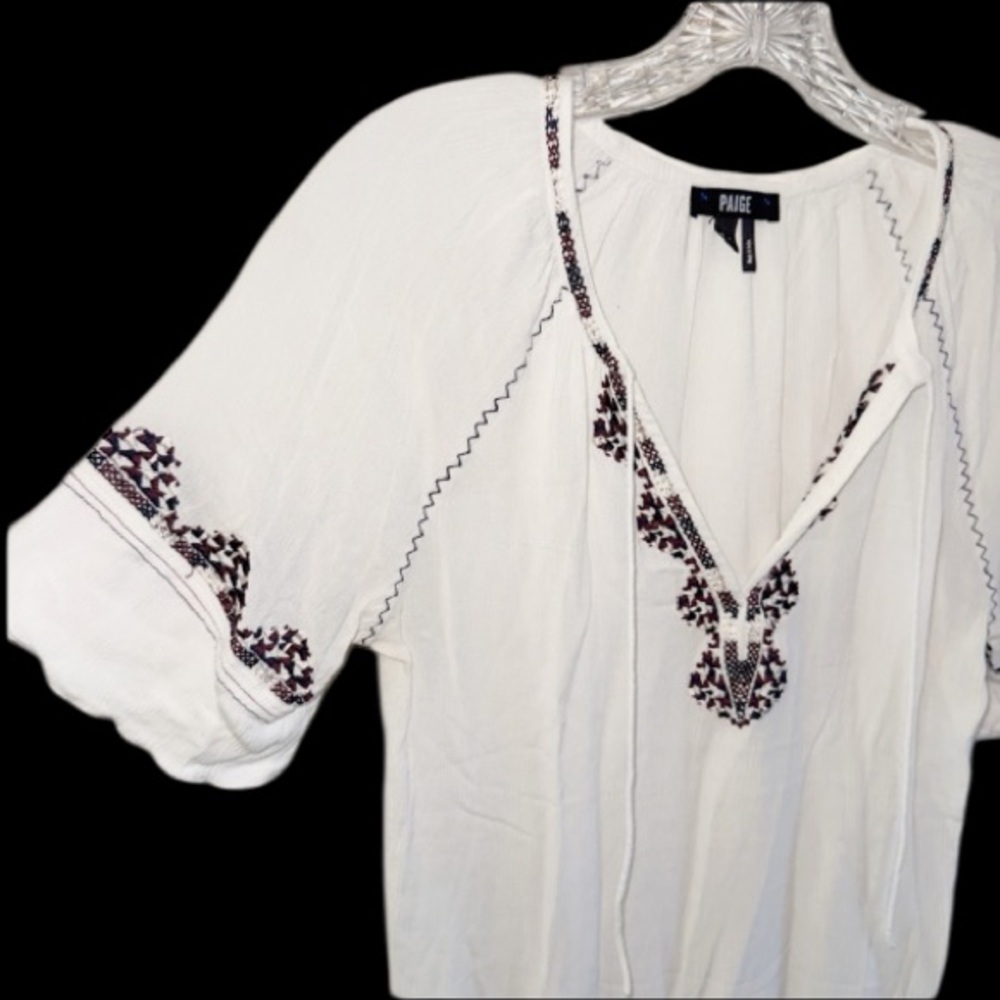 Paige White Embroidered Women's Peasant Top Boho Cottagecore Sz XS Feminine - Picture 11 of 14